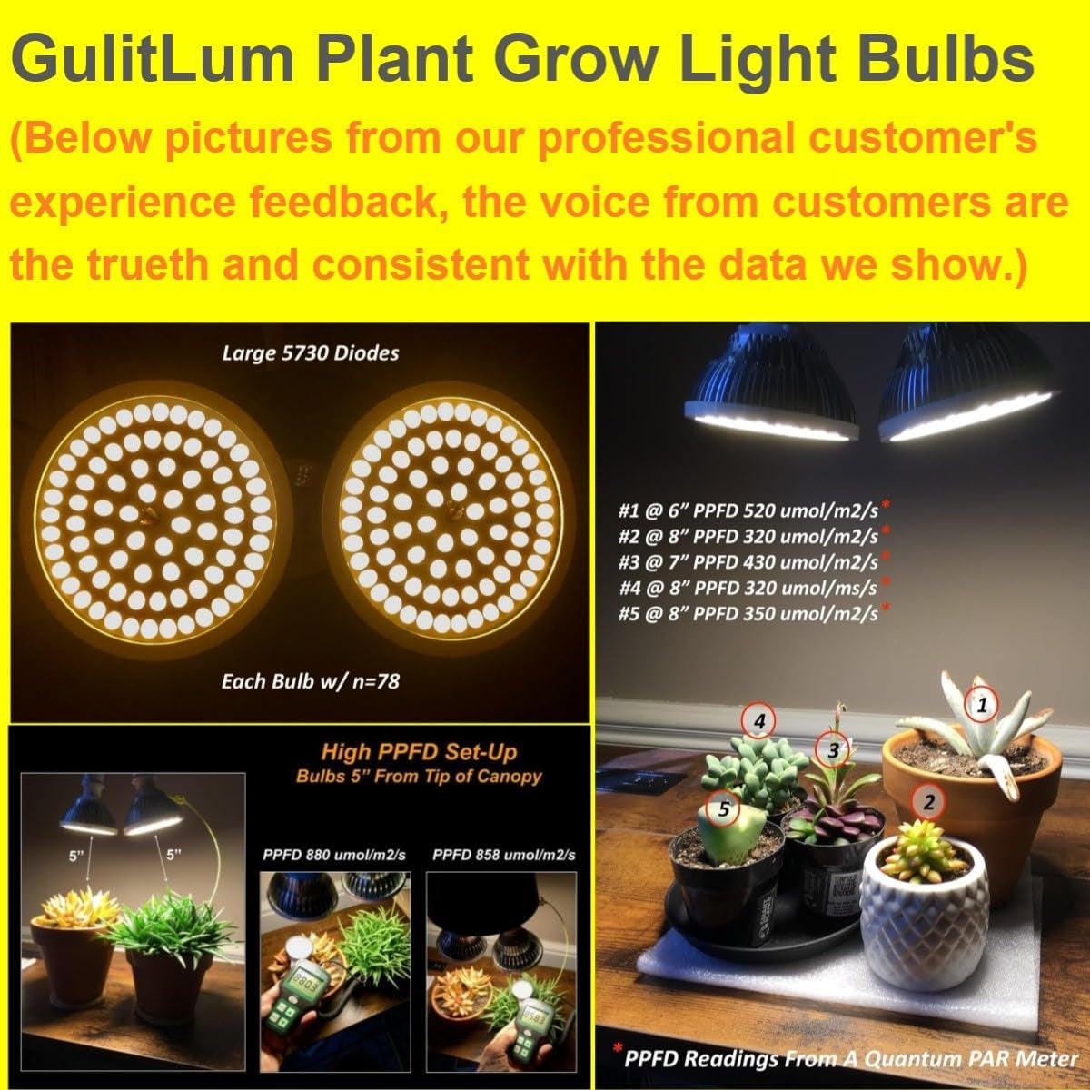 Grow Light Bulbs for Indoor Plants Full Spectrum, LED Grow Light Bulb 18W(180W Equivalent) 3500K Warm Light,Par30 E26 Base for Regular Lamps,High PPFD for Plant Growing and Seed Starting.